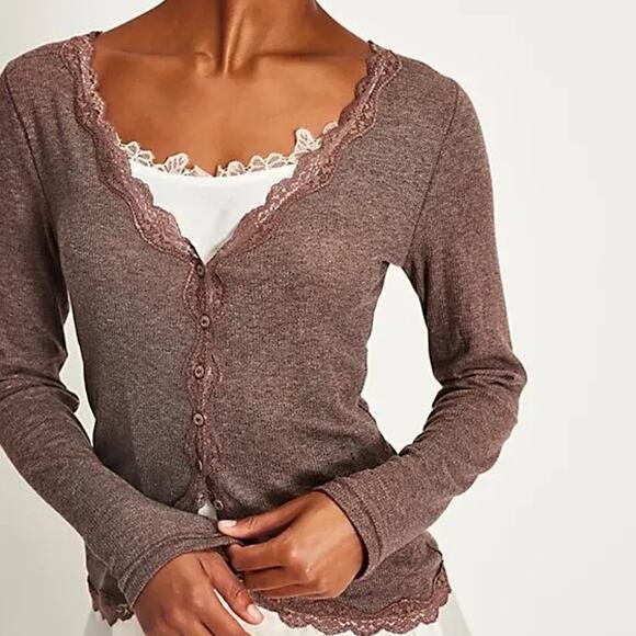 Free People Big Love Rib Cardi Brown - Picture 1 of 4